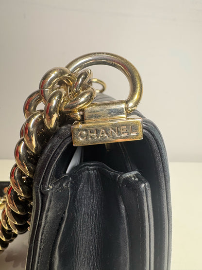 Chanel Small Boy Bag Quilted Calfskin, Ruthenium Black Pre-owned Purse