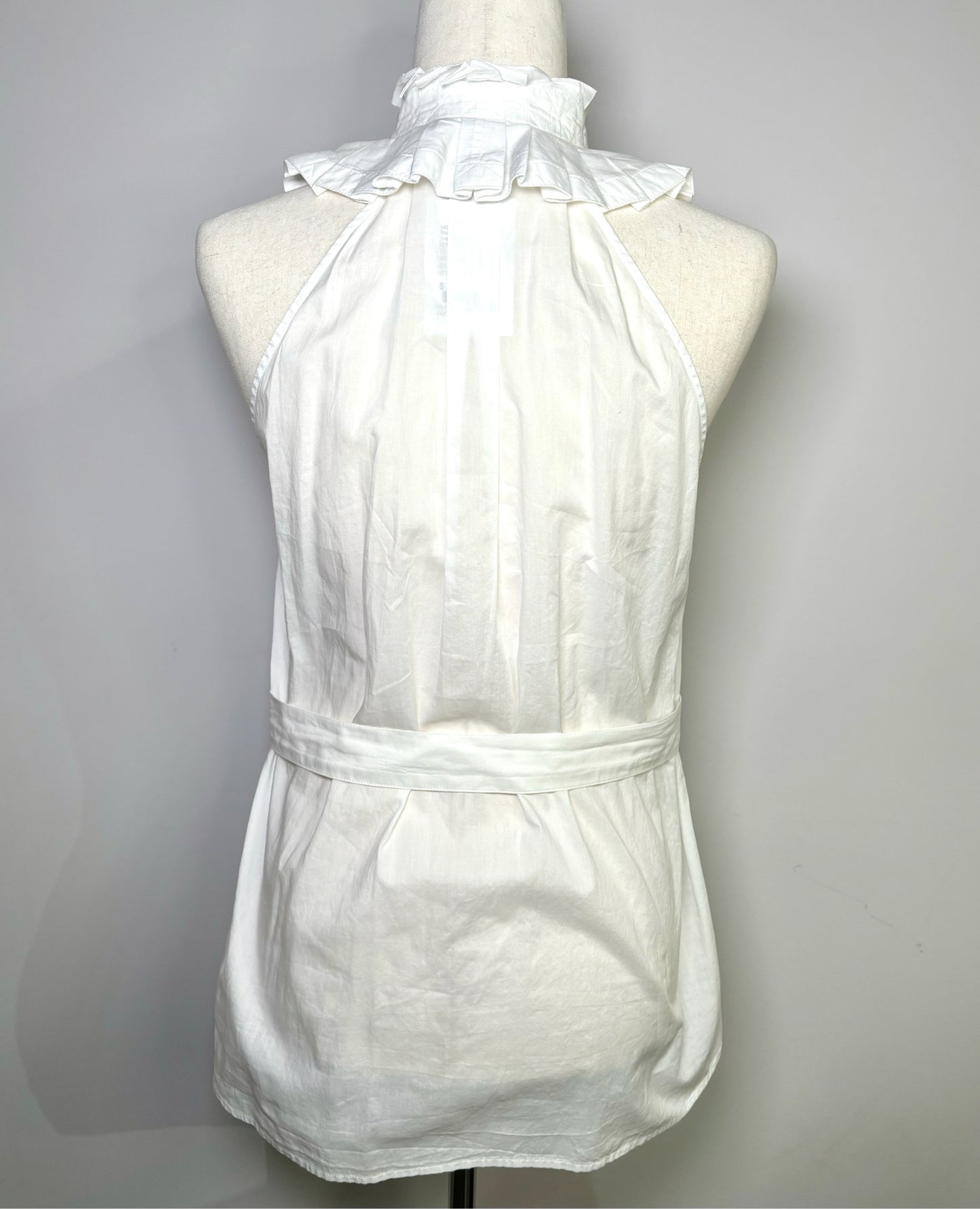 Women Size S Yves Saint Laurent White Solid Cotton Sleeveless Blouse