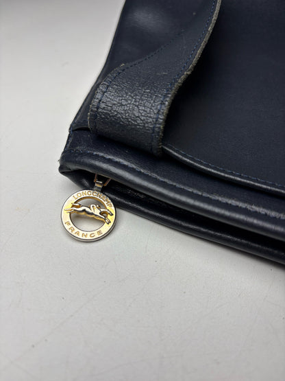 Women's Longchamp Roseau Navy Vintage Leather Pre-ownedl Medium Purse