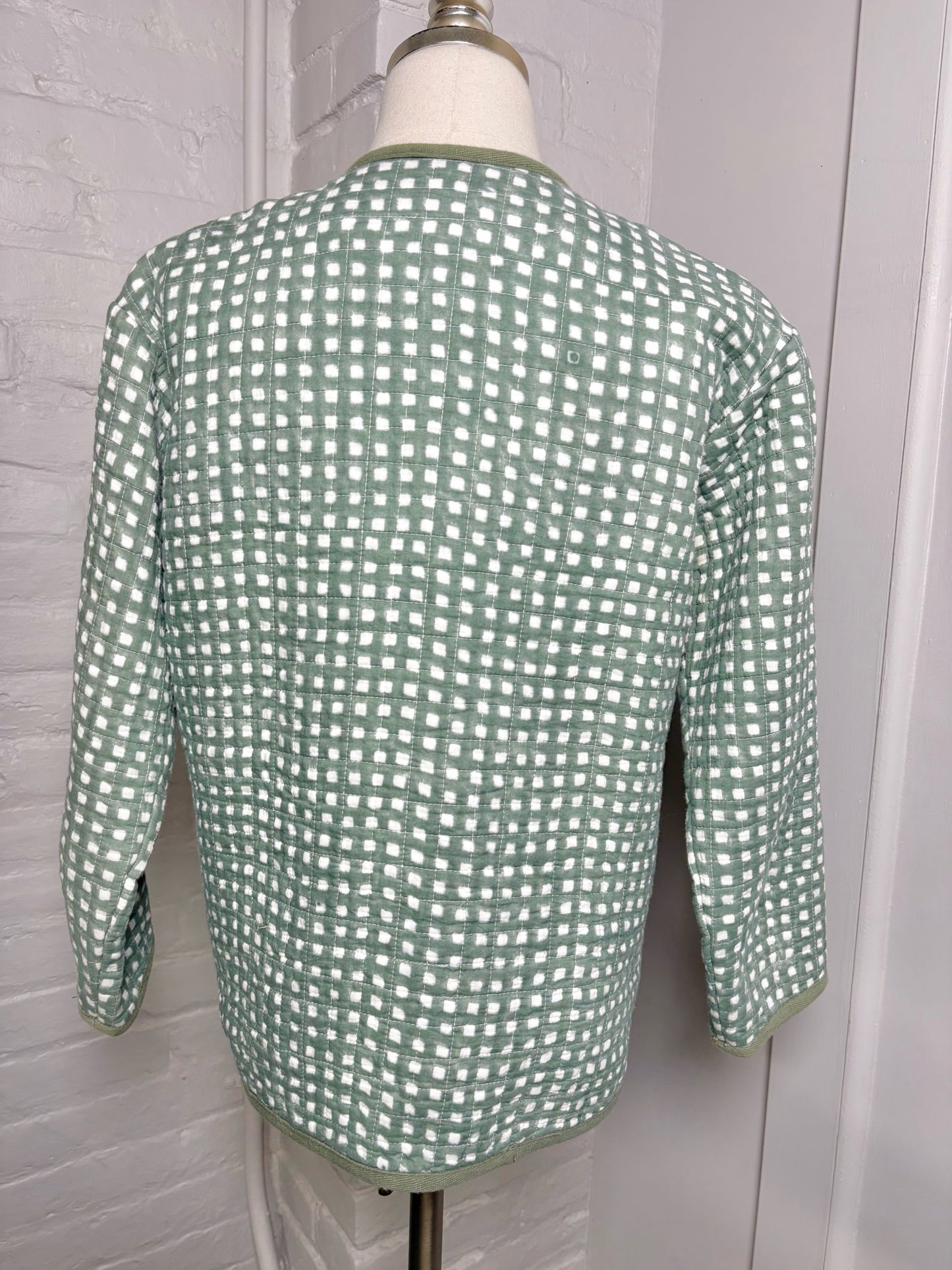 Women Size M India Collection Emerson Fry Green, White Gingham Cotton Jacket