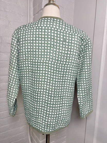 Women Size M India Collection Emerson Fry Green, White Gingham Cotton Jacket