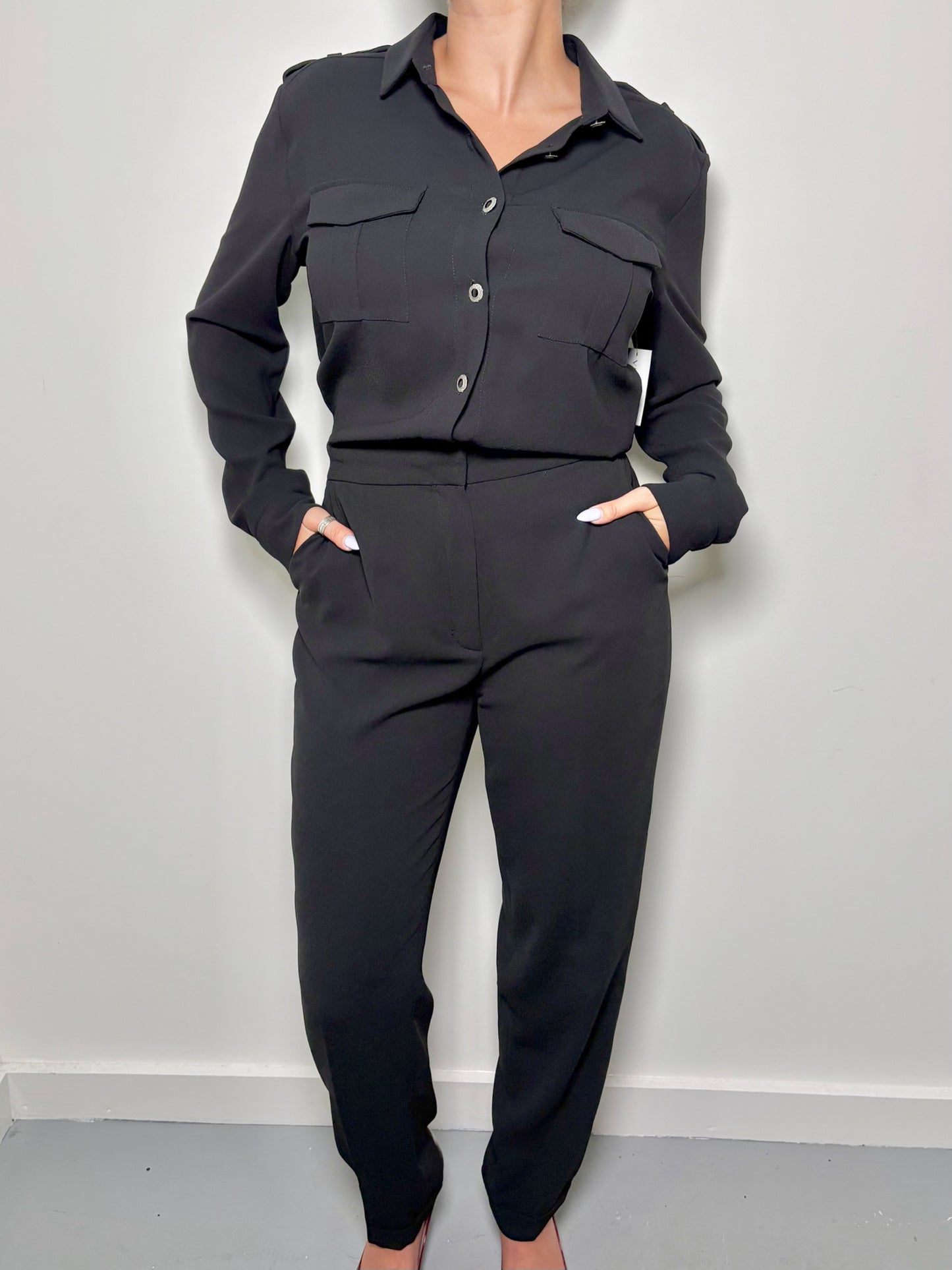 Women Size 40 The Kooples Black Solid Polyester Jumpsuit