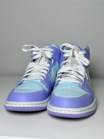 W Shoe Size 8.5 Nike Jordan 1 Mid Purple Aqua Leather High Top Sneakers