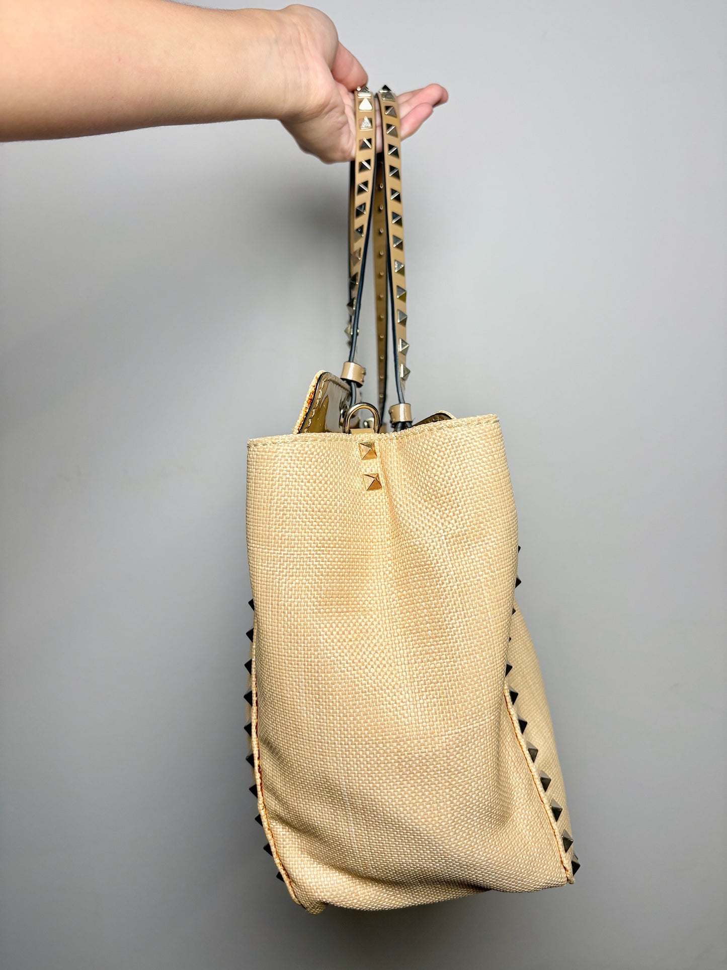 Valentino Garavani Solid Raffia Tan Cowhide Purse