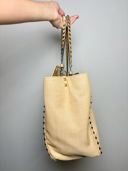 Valentino Garavani Solid Raffia Tan Cowhide Purse