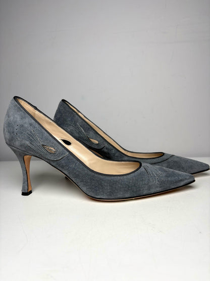 W Shoe Size 39 Manolo Blahnik Rela Grey Suede Pre-owned Pump