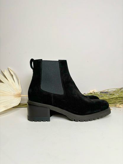 W Shoe Size 39 Santoni Black Leather Suede Ankle Slip on Boots
