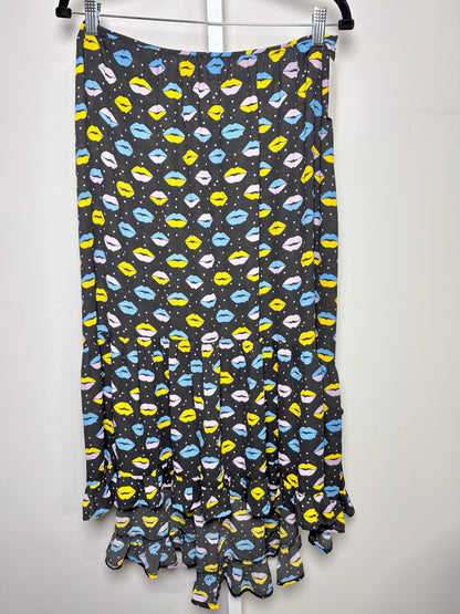 Pre-Owned Women Size M Anna Sui Multi-Color Lips Midi Skirt