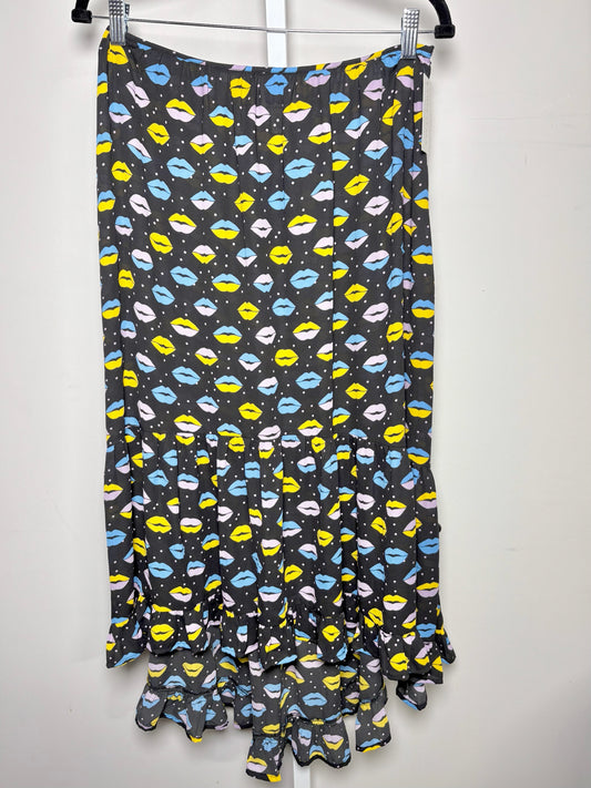 Pre-Owned Women Size M Anna Sui Multi-Color Lips Midi Skirt