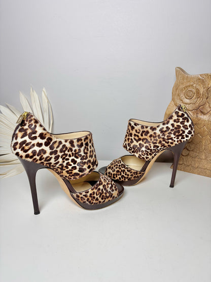 W Shoe Size 37 (6.5, 7 US) Jimmy Choo Tan, Brown Pony Hair Cowhide Heels
