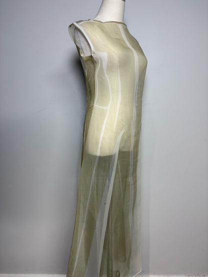 Women Size 3 (L) Yohji Yamamoto Sage Green Iridescent Sheer Vintage Dress