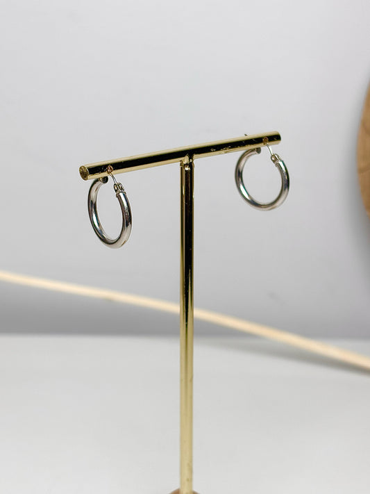 WHITE GOLD Pierce Earrings 1" Hoops