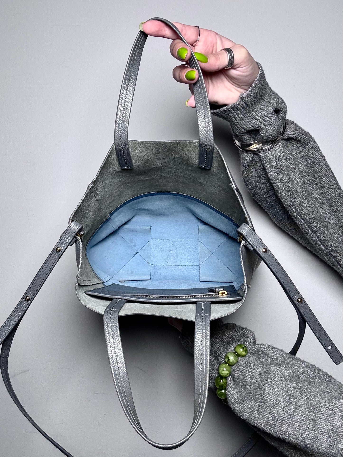 Leather Celine Colorblock Pre-owned Gray & Blue Calf Small Purse