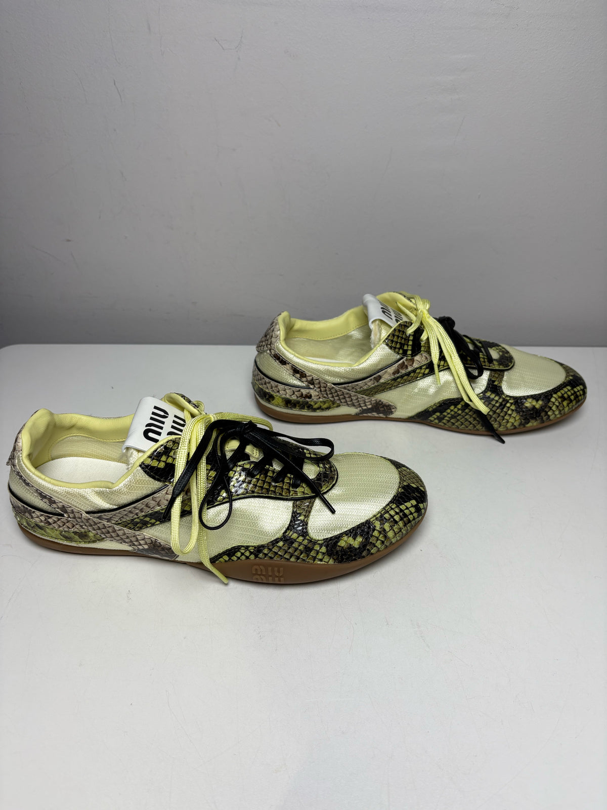 Women's Shoe Size 39 Miu Miu Gymnasium Green Technical Fabric Python Print Pre-Owned Sneakers
