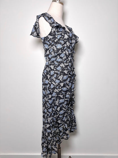 Women Size 2 Veronica Beard Blue, Black, White Floral Silk Dress