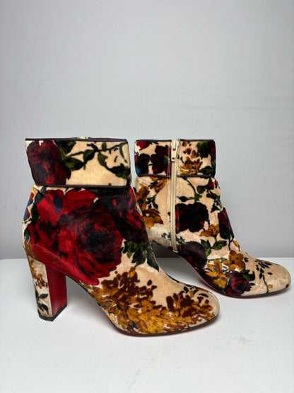 Women's Shoe Size 38.5 Christian Louboutin Moulamax Cream Velvet Floral Pre-Owned Boots