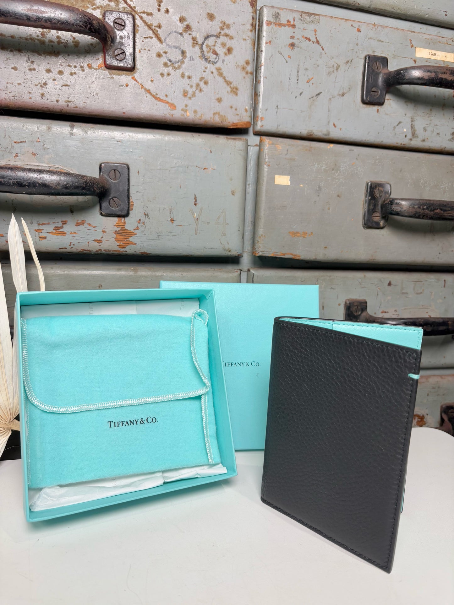 Passport Holder Black/Turquoise Combo Leather
