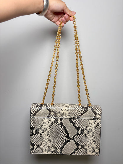 Tory Burch Snakeskin Print Leather Gray, Cream Gemini Link Purse