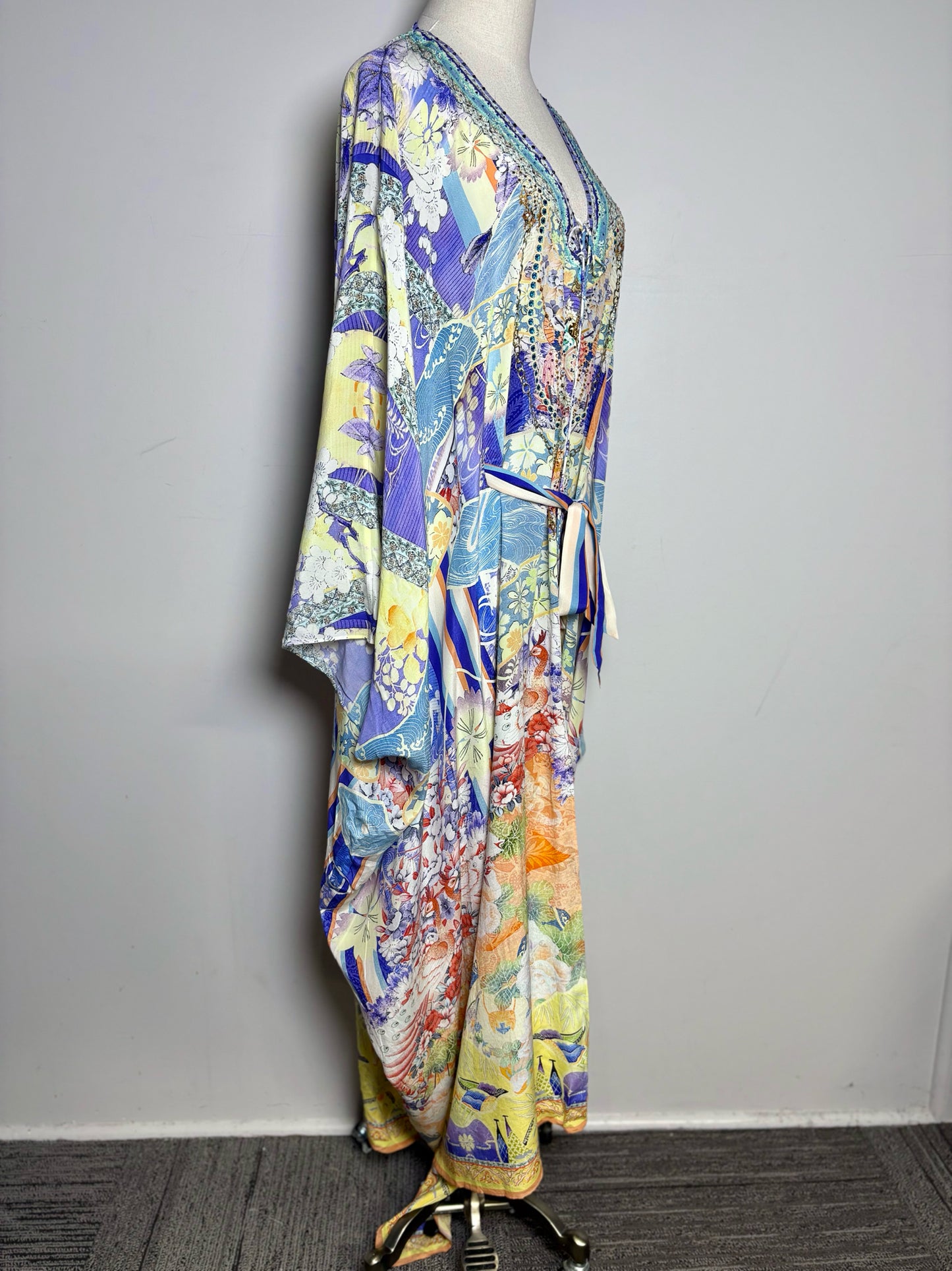 Women Size OS Camilla Floral Print Crystal Beads Silk Kaftan Pre-owned Dress