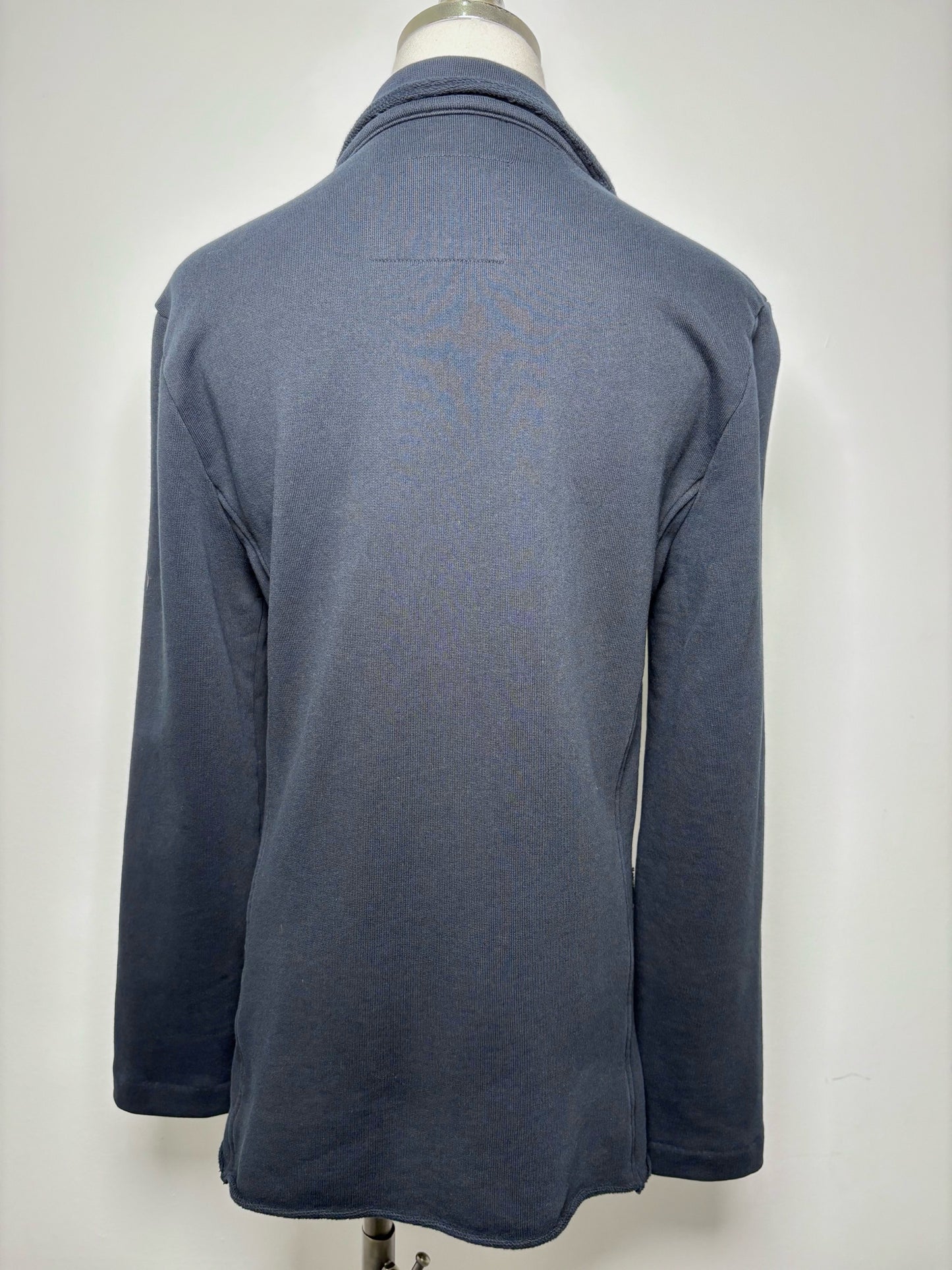 Women Size XS Frank & Eileen Black Cotton Swings Open Raw Trim Jacket