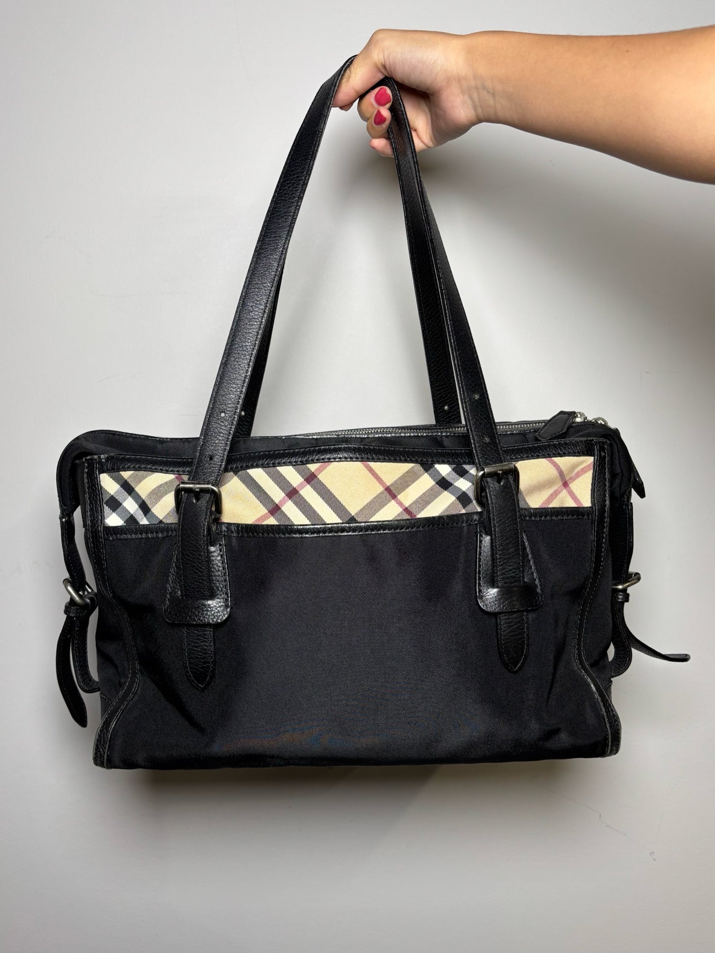Burberry Nova Check Vintage Nylon Blend Black Purse