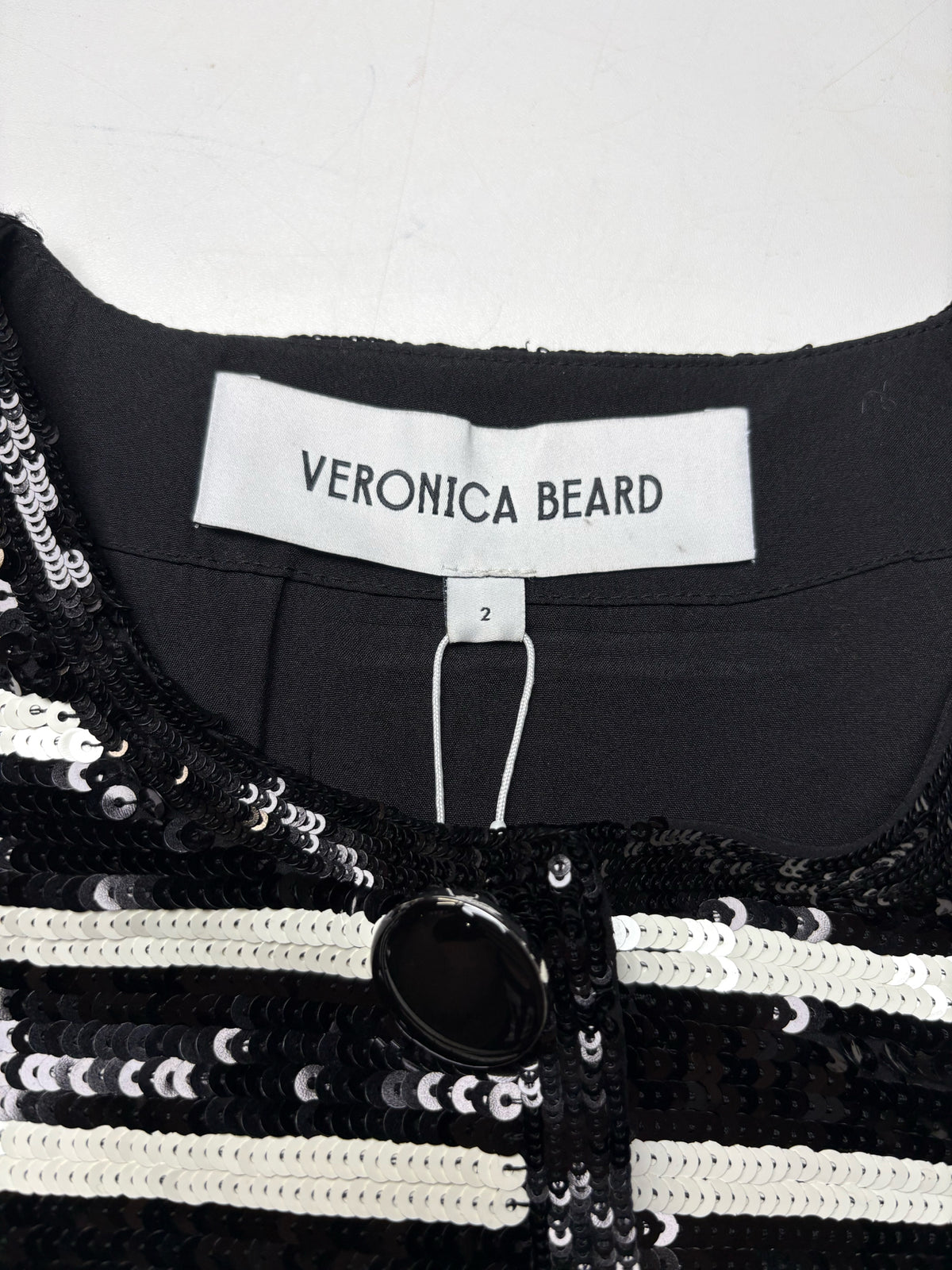 Women's Size 2 Veronica Beard Mickey Black White Striped Sequin NWT Pre-Owned Cropped Jacket