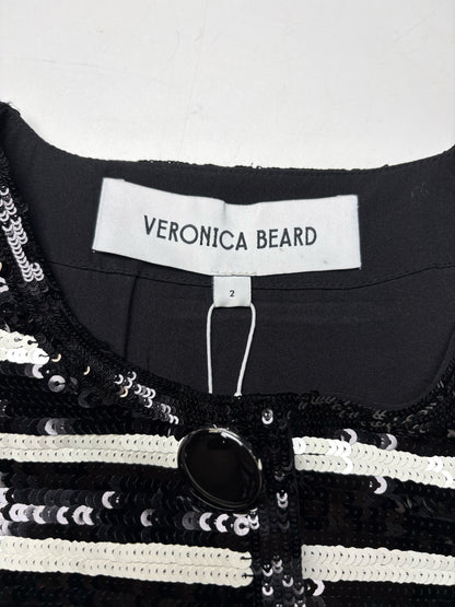 Women's Size 2 Veronica Beard Mickey Black White Striped Sequin NWT Pre-Owned Cropped Jacket