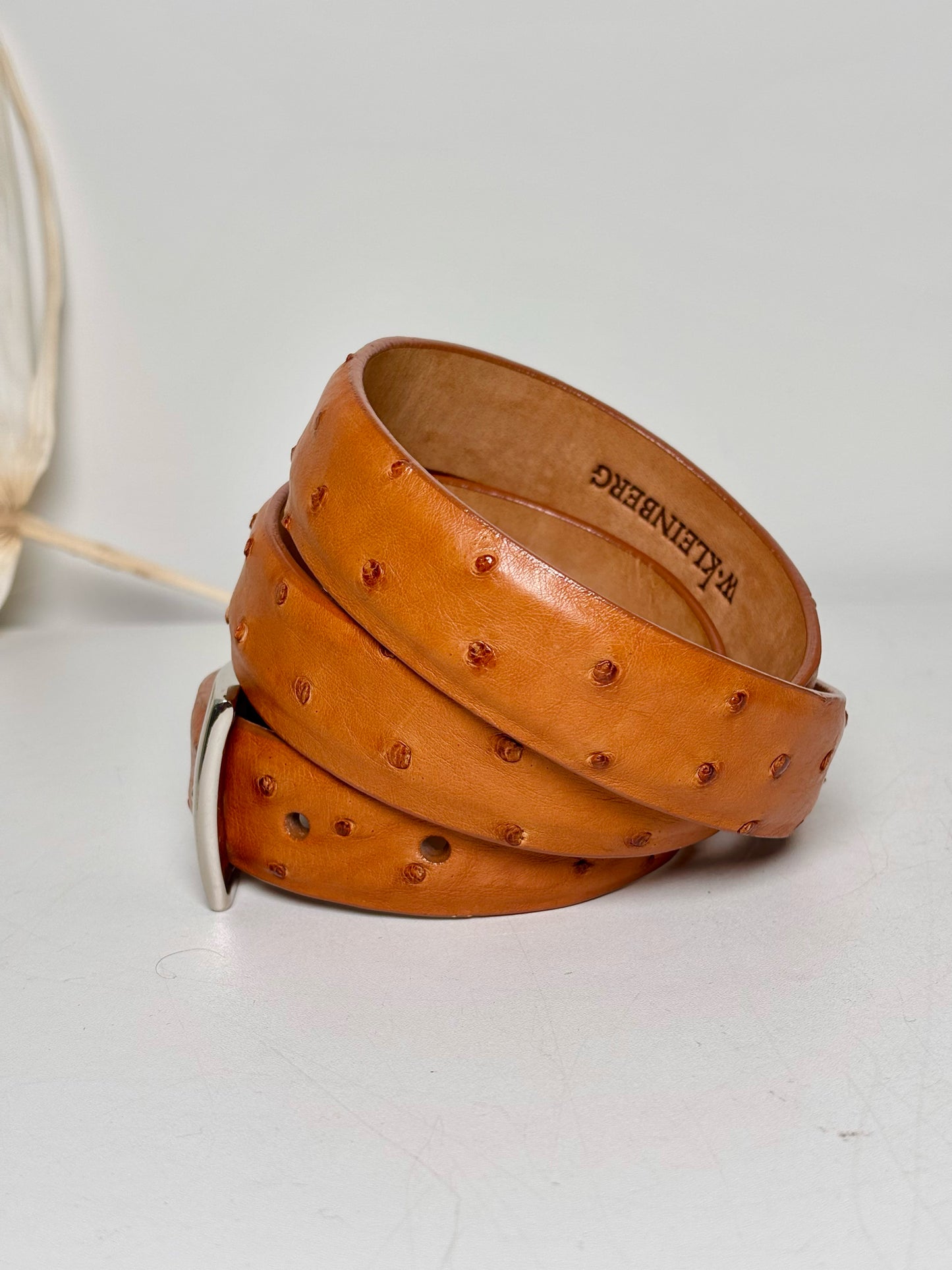 Mens Size 36 W. Kleinberg Cognac Ostrich Leather Men's Belt