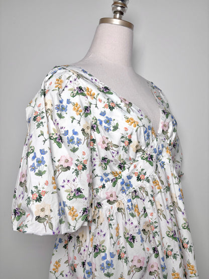 Women Size M Marissa Webb White, blue, pink, green, yellow Floral Cotton Blouse