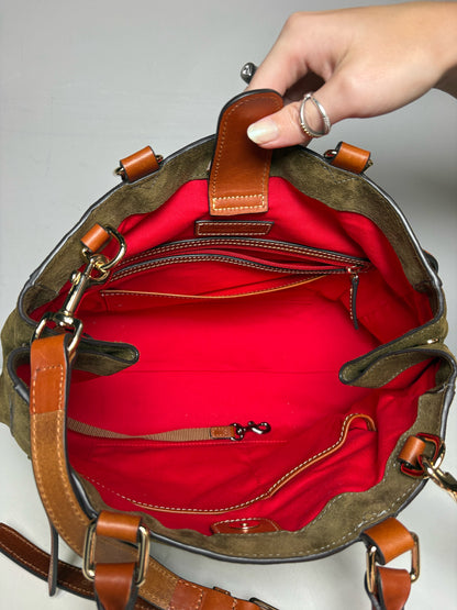 Women's Dooney & Bourke Solid Suede Pre-owned Olive Green Satchel