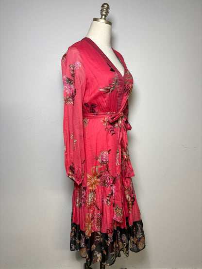 Women's Size S Kobi Halperin Pink Floral Pre-Owned Tiered Button-Down Dress