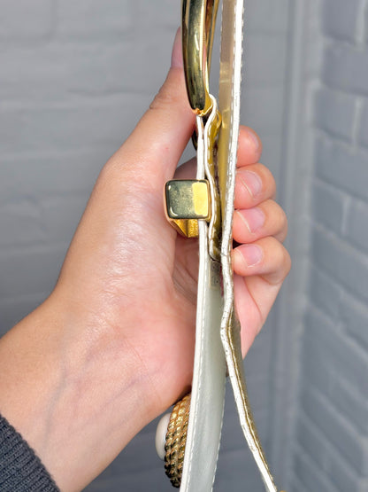 Escada Leather 40 (S) Vintage Metallic Gold Pearls Belt