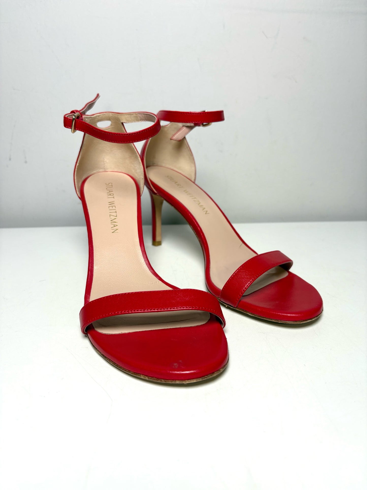 W Shoe Size 8.5 Stuart Weitzman Classic Red Leather Pre-owned Sandal