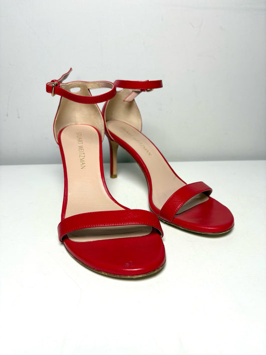 W Shoe Size 8.5 Stuart Weitzman Classic Red Leather Pre-owned Sandal