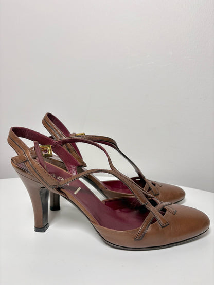 W Shoe Size 36.5 (6.5 US) Prada Brown Leather Vintage Pump