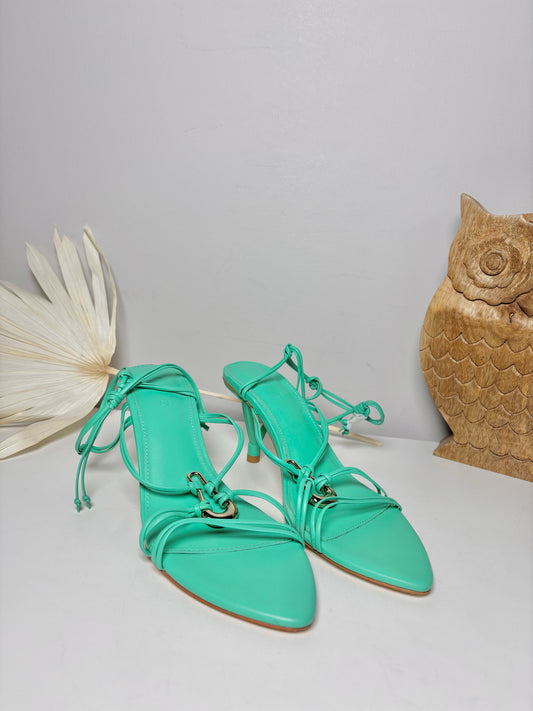 W Shoe Size 38 (8) Aje Teal Leather Cowhide NWT Heels