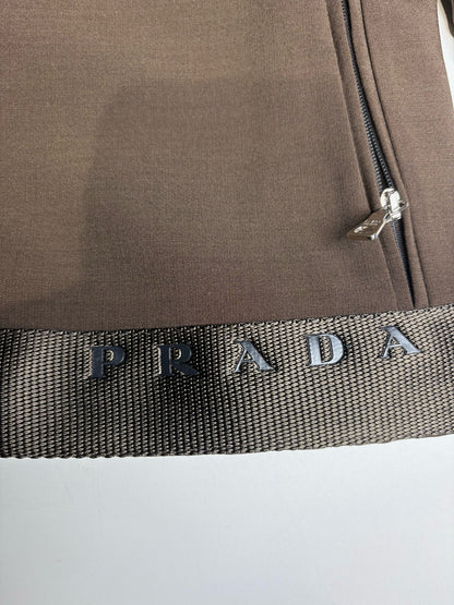 Women Size 40 (US S) Prada Brown Wool Blend Pre-Owned Embroidered Logo Bomber Jacket