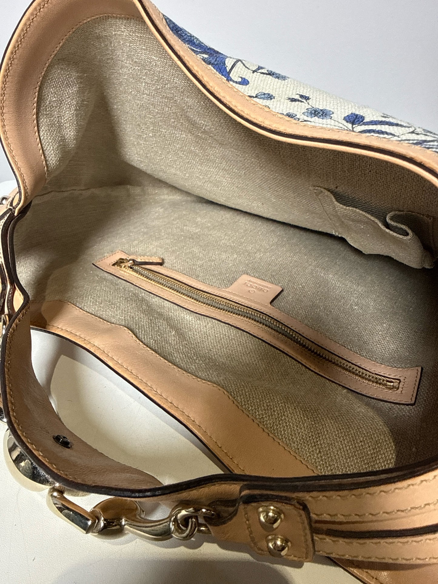 Gucci Flora Wave Horsebit Canvas, Leather Bag