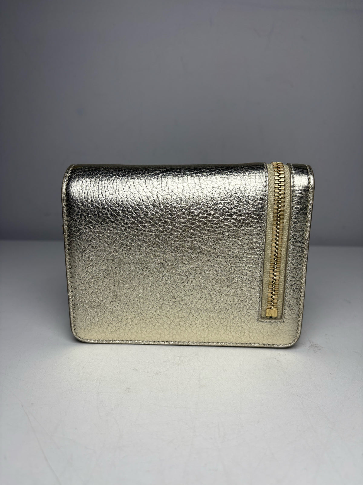 Women's Authentic Tiffany & Co. Metallic Gold Cowhide Leather Pre-Owned Small Crossbody Bag
