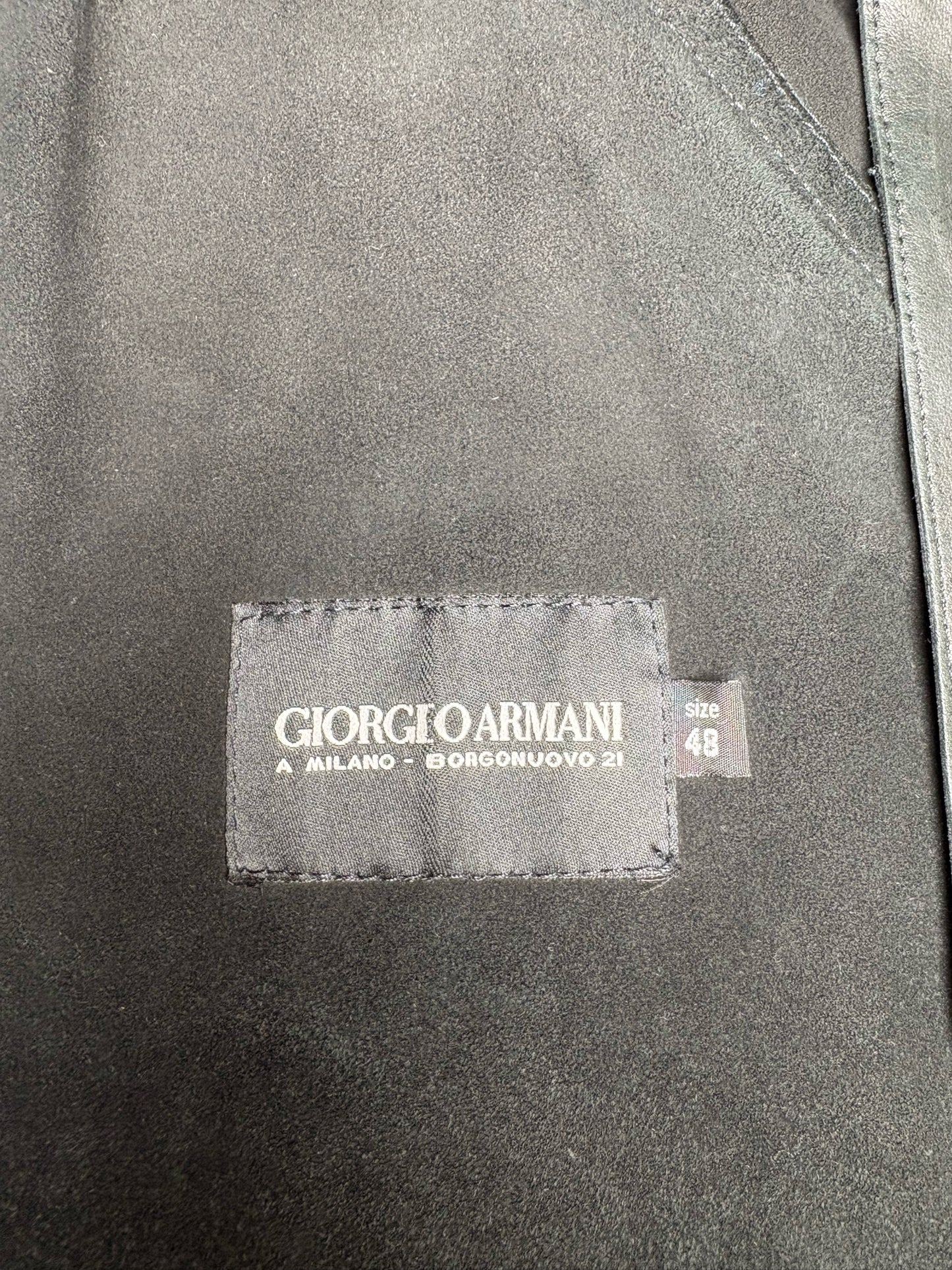 Giorgio Armani Black Genuine Leather Men's 48 (M) Pre-owned Jacket