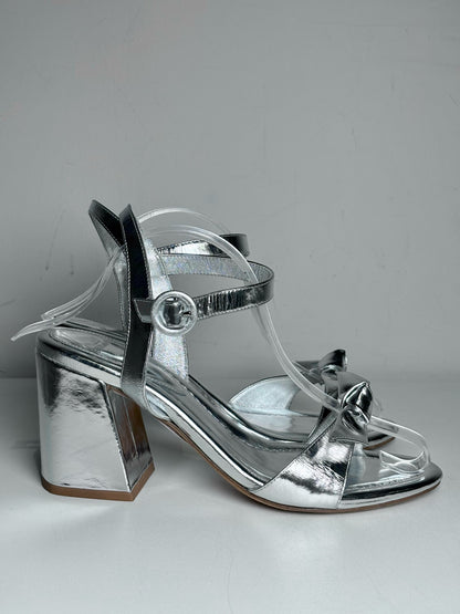 W Shoe Size 41 (10 - 10.5) Alexandre Birman Metallic Silver Leather Heels