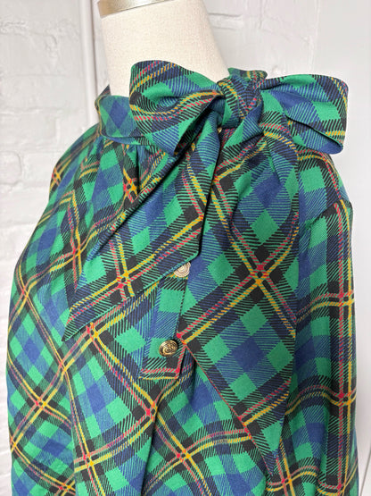 Women Size 44 (12-14) Saint Laurent Green Plaid Vintage Top