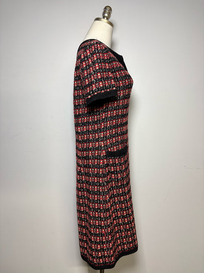 Women's Size 8 St. John Exclusively for Nordstrom Black Red & Khaki Tweed Pre-Owned Dress