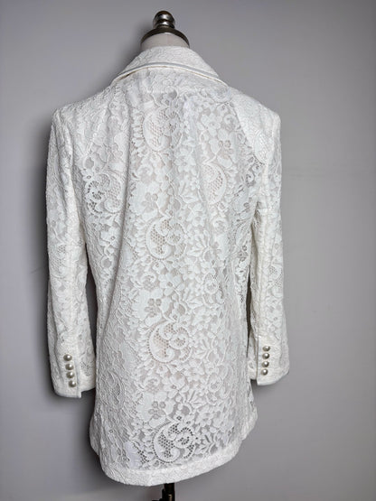 Women Size 0 Alice + Olivia Cream Lace Nylon Pearl Button Pre-owned Blazer