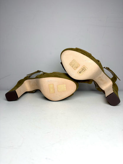 W Shoe Size 40 Jimmy Choo Heloise 120 Green Suede Platform Pre-owned NWT Heels