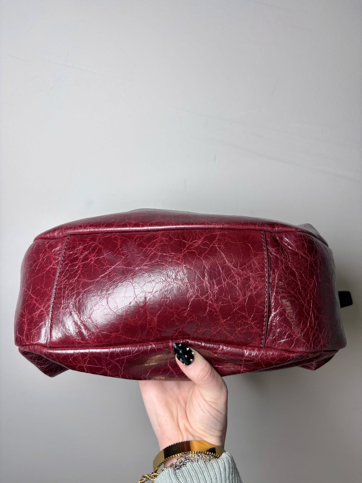 Rag & Bone Hudson Cracked Leather Pre-owned Burgundy Hobo Bag