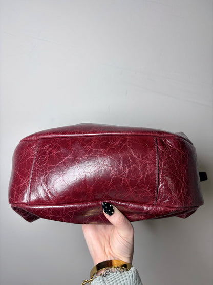 Rag & Bone Hudson Cracked Leather Pre-owned Burgundy Hobo Bag