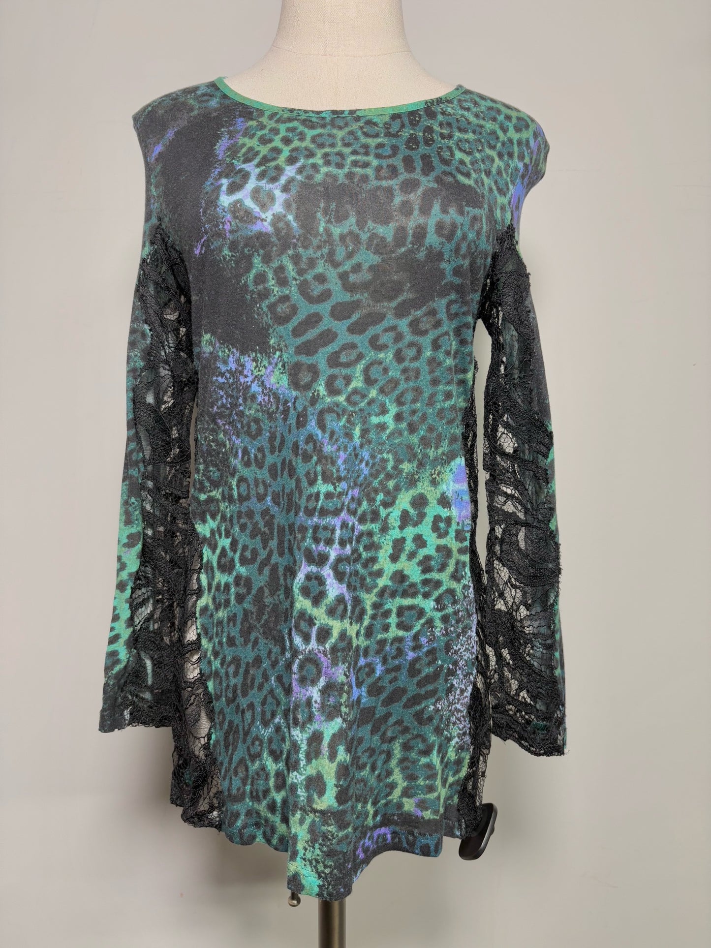 Women Size 12 Emilio Pucci Green Animal Print Lace Shirt