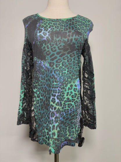 Women Size 12 Emilio Pucci Green Animal Print Lace Shirt