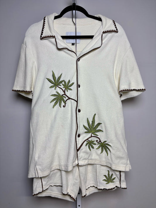 Tommy Bolo Cream 100% Organic Cotton Terry Embroidered Palm Men's S 2-Piece Set